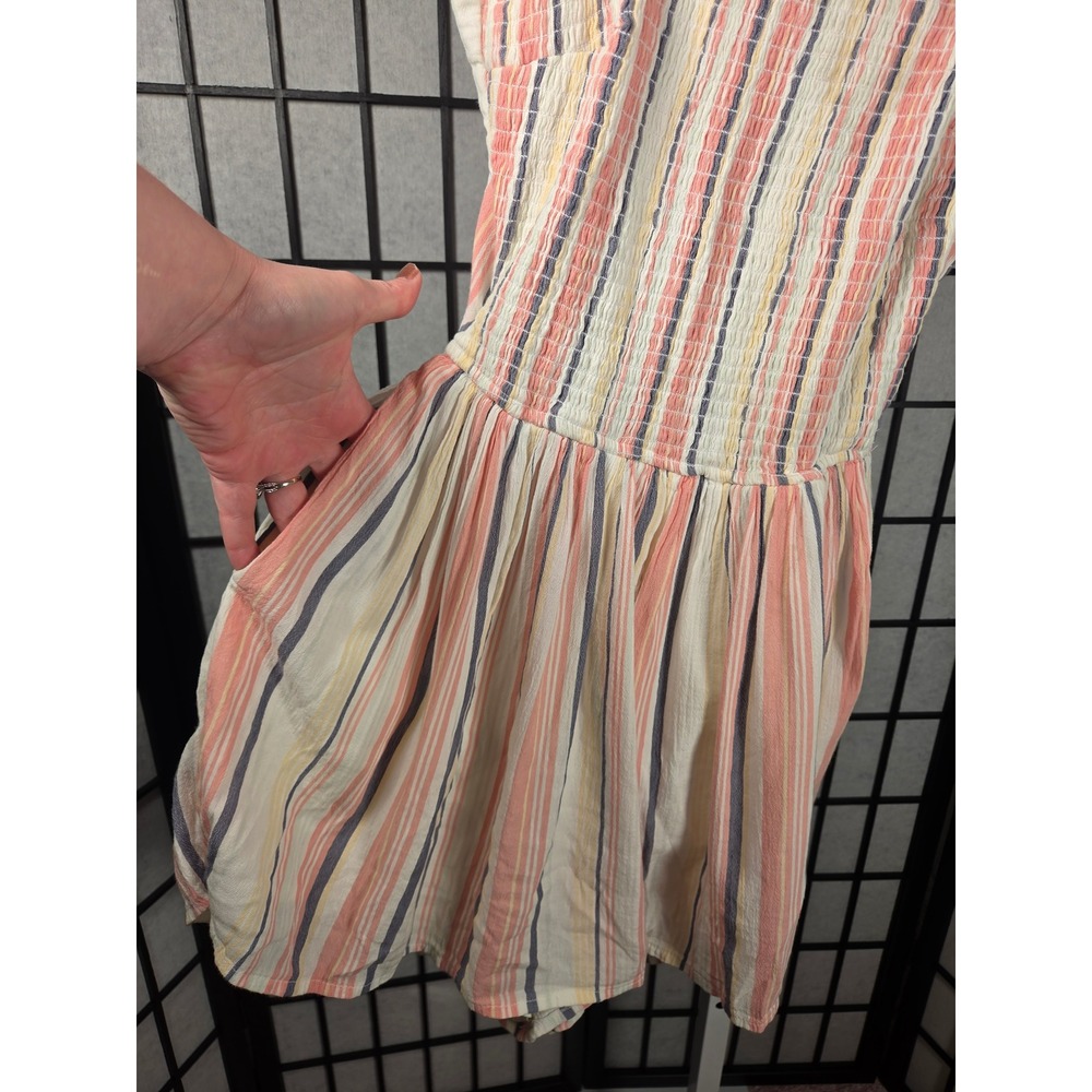 Hollister Smocked Tie-Back Striped Boho Sunsuit Romper Small - Picture 2 of 7